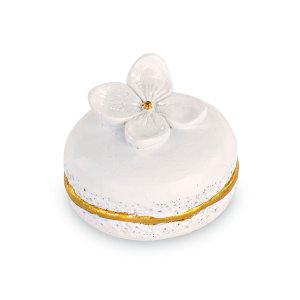 MAGNETE MACARON CON FIORE BIANCO/CELESTE/ROSA