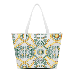 SHOPPER MAXI BIANCA MAIOLICHE GIALLE
