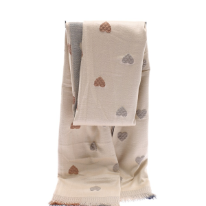 SCIARPA FANTASIA CUORE CON FRANGE COLORE PANNA