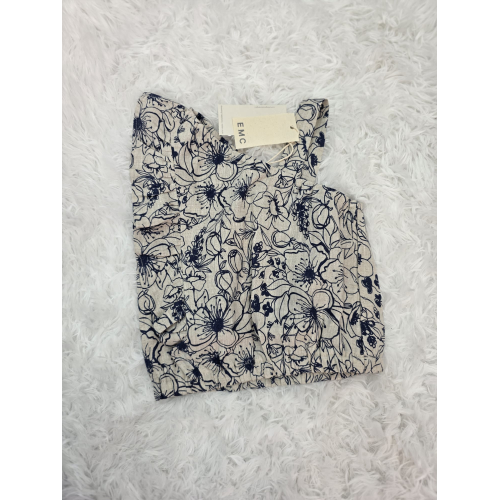 TOP IN LINO ECRU E BLU EMC BIMBA DA 2 ANNI A 8 ANNI