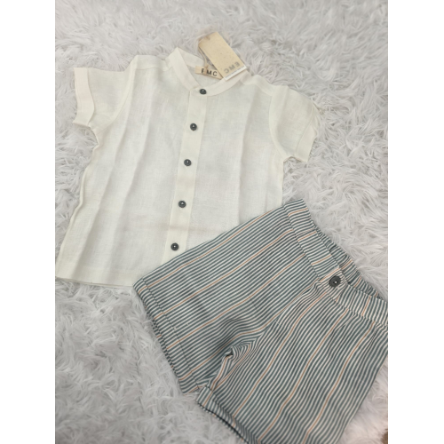 COMPLETO BIMBO EMC IN LINO CAMICIA E PANTALONCINO DA 6 MESI A 5 ANNI