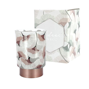 LAMPADA IN VETRO DECORO FOGLIE DI GINKGO ROSA ANTICO DIAM. 8,5 H.12