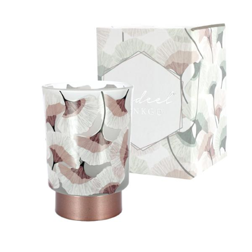 LAMPADA IN VETRO DECORO FOGLIE DI GINKGO ROSA ANTICO DIAM. 8,5 H.12