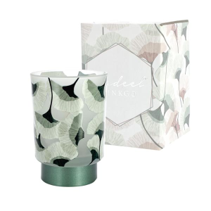 LAMPADA IN VETRO DECORO FOGLIE DI GINKGO BLU OTTANIO DIAM.8,5 H.12