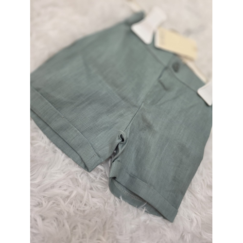 PANTALONCINO EMC LINO COLORE VERDE SALVIA DA 6 MESI A 5 ANNI