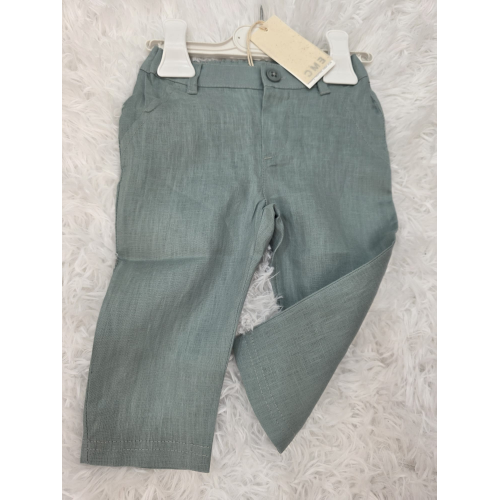 PANTALONE IN LINO COLORE VERDE SALVIA EMC DA 6 MESI A 5 ANNI