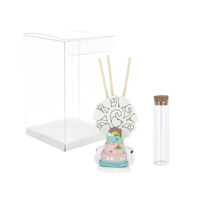 PROFUMATORE ALBERO CON TORTA ARCOBALENO LEGNO/RESINA 6X10 +PROFUMO E FIALA CON AST. TRASP.  