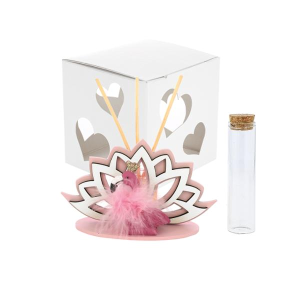 PROFUMATORE FIOR DI LOTO ROSA CON FLAMINGO PIUME 14X8 CON FRAGRANZA +FIALA C/AST. TRAF.  