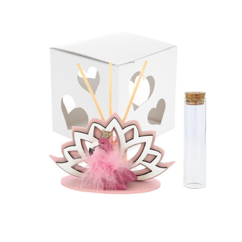 PROFUMATORE FIOR DI LOTO ROSA CON FLAMINGO PIUME 14X8 CON FRAGRANZA +FIALA C/AST. TRAF.  