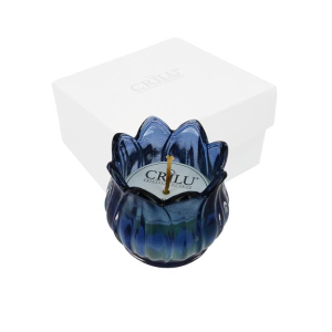 CRILU CANDELA TULIPANO BLU VETRO 7X7 C/AST