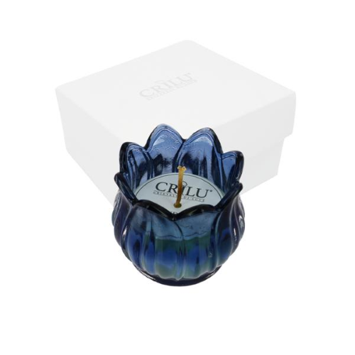 CRILU CANDELA TULIPANO BLU VETRO 7X7 C/AST