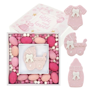 MAGNETE BIBERON CARROZZINA BODY ROSA POIS PORCELLANA 3 ASSORTITI 6X6 CON BOX PORTACONFETTI