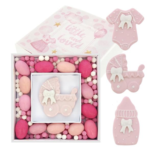 MAGNETE BIBERON CARROZZINA BODY ROSA POIS PORCELLANA 3 ASSORTITI 6X6 CON BOX PORTACONFETTI