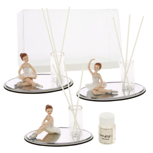 DIFFUSORE BALLERINA CLASSICA SEDUTA SU BASE SPECCHIATA ARG. 3 ASSORTITI 15X7 +PROFUMO C/AST. TRASP.