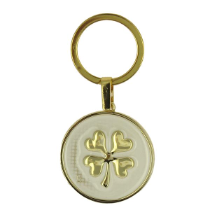   PORTACHIAVE TONDO SMALTO QUADRIFOGLIO ORO A RILIEVO DIAM. 4 LUNGH.7,5  