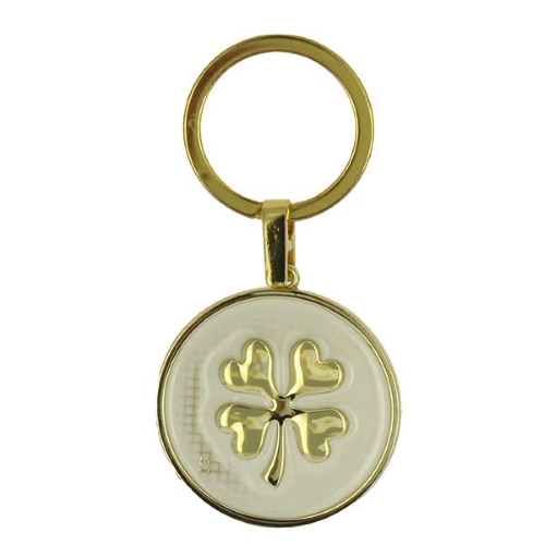   PORTACHIAVE TONDO SMALTO QUADRIFOGLIO ORO A RILIEVO DIAM. 4 LUNGH.7,5  