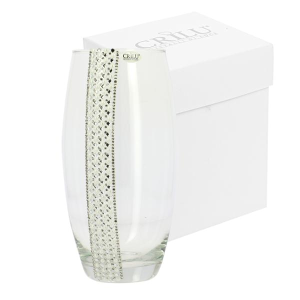 CRILU VASO VETRO TRASPARENTE CON FASCIA PERLE/STRASS 8X19 C/AST.
