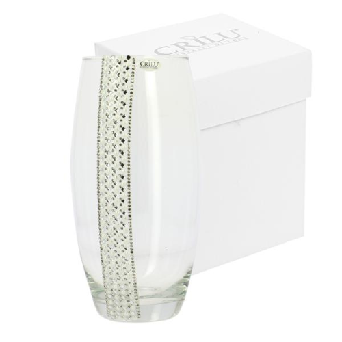 CRILU VASO VETRO TRASPARENTE CON FASCIA PERLE/STRASS 8X19 C/AST.