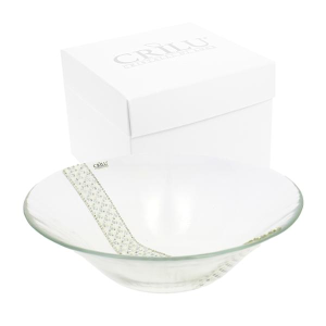 CRILU CENTROTAVOLA VETRO TRASPARENTE CON FASCIA PERLE/STRASS DIAM. 21 H. 6 C/AST.