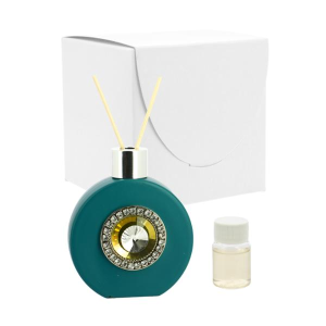 PROFUMATORE TONDO PIATTO VETRO OTTANIO CON BLASONE STRASS 8X10 +PROFUMO C/AST.