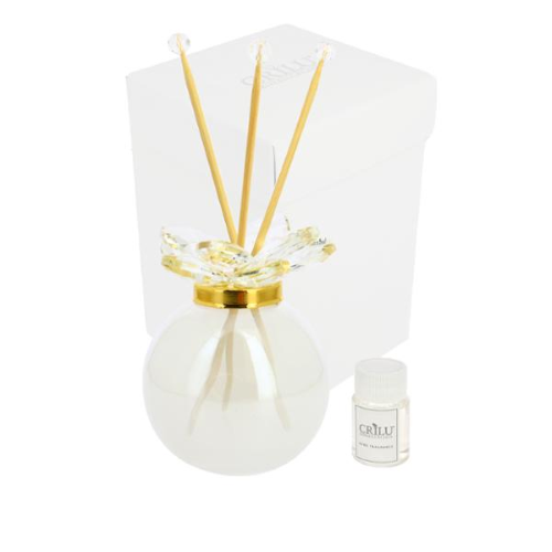CRILU PROFUMATORE TONDO LISCIO BIANCO VETRO CON FIORE SWAROSKI 7X8,5 +PROFUMO C/AST.