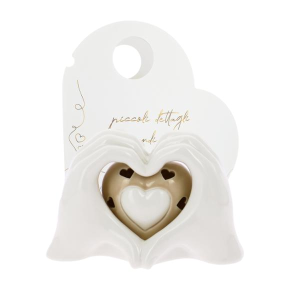 MANI CON LAMPADA CUORE BEIGE PORCELLANA LUCIDA 15X9 C/AST. BORSETTA  