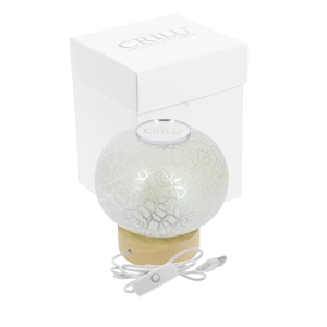   CRILU LAMPADA VETRO CRACKLE BIANCO SU BASE LEGNO LED CON USB 10X9 C/AST.  